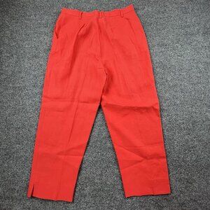 Evelyn & Arthur Red 100% Linen Pants Women Size 14 High Rise Trousers Ankle Slit
